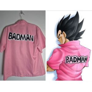 Iconic Pink "BADMAN" Dragon Ball Z  Vegeta "Button-Down Shirt - Size Small